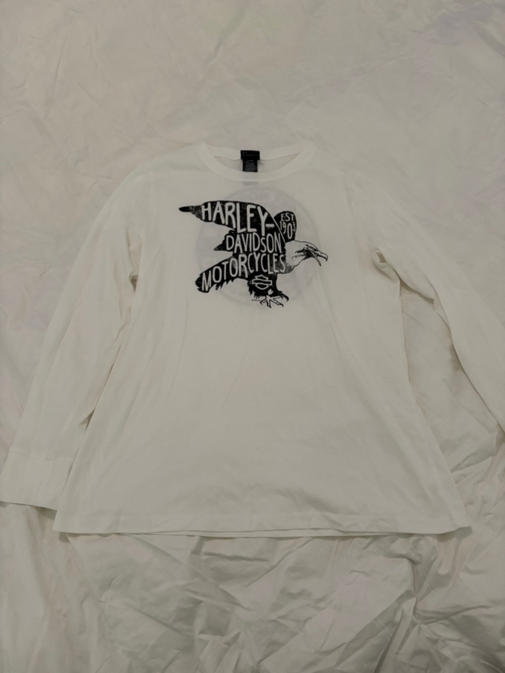 Harley-Davidson White and Black Raven Graphic Long Sleeve Shirt